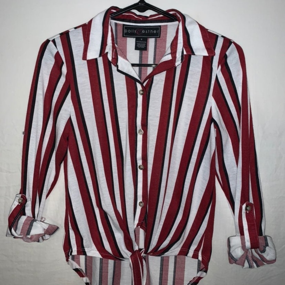 Striped button down tie shirt